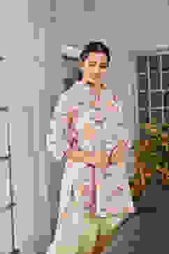 Beige Cotton Floral Printed Straight Kurta image number 4