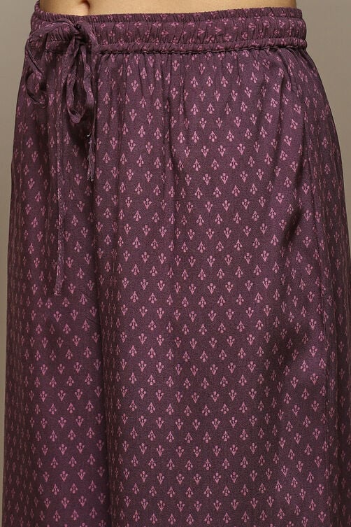 Purple Rayon Asymmetric Kurta Palazzo Suit Set image number 2