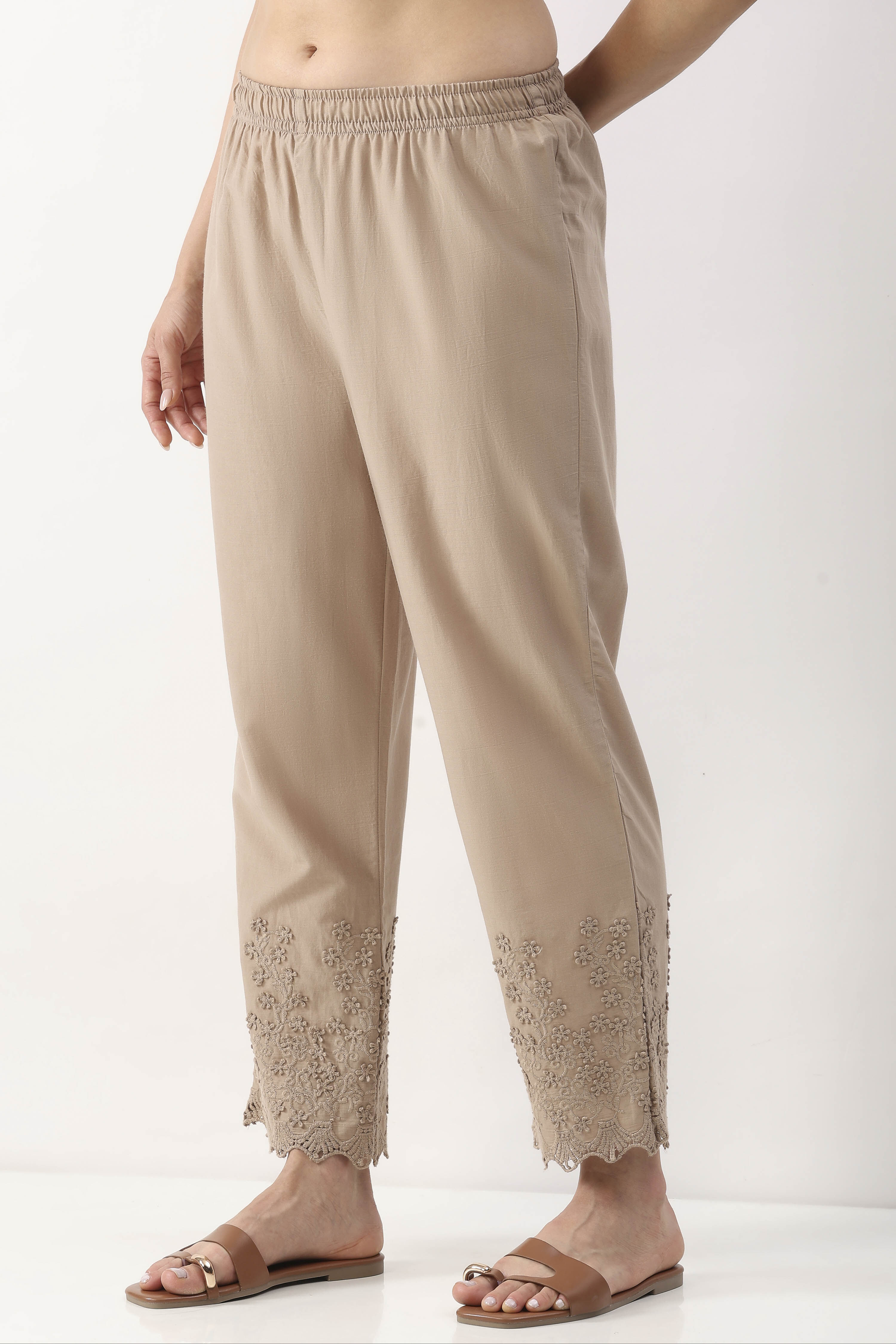 Blush Pink Cotton Straight Pant image number 2