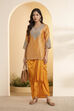 Orange Silk Tissue Embroidered Kurta with Drape Skirt image number 5