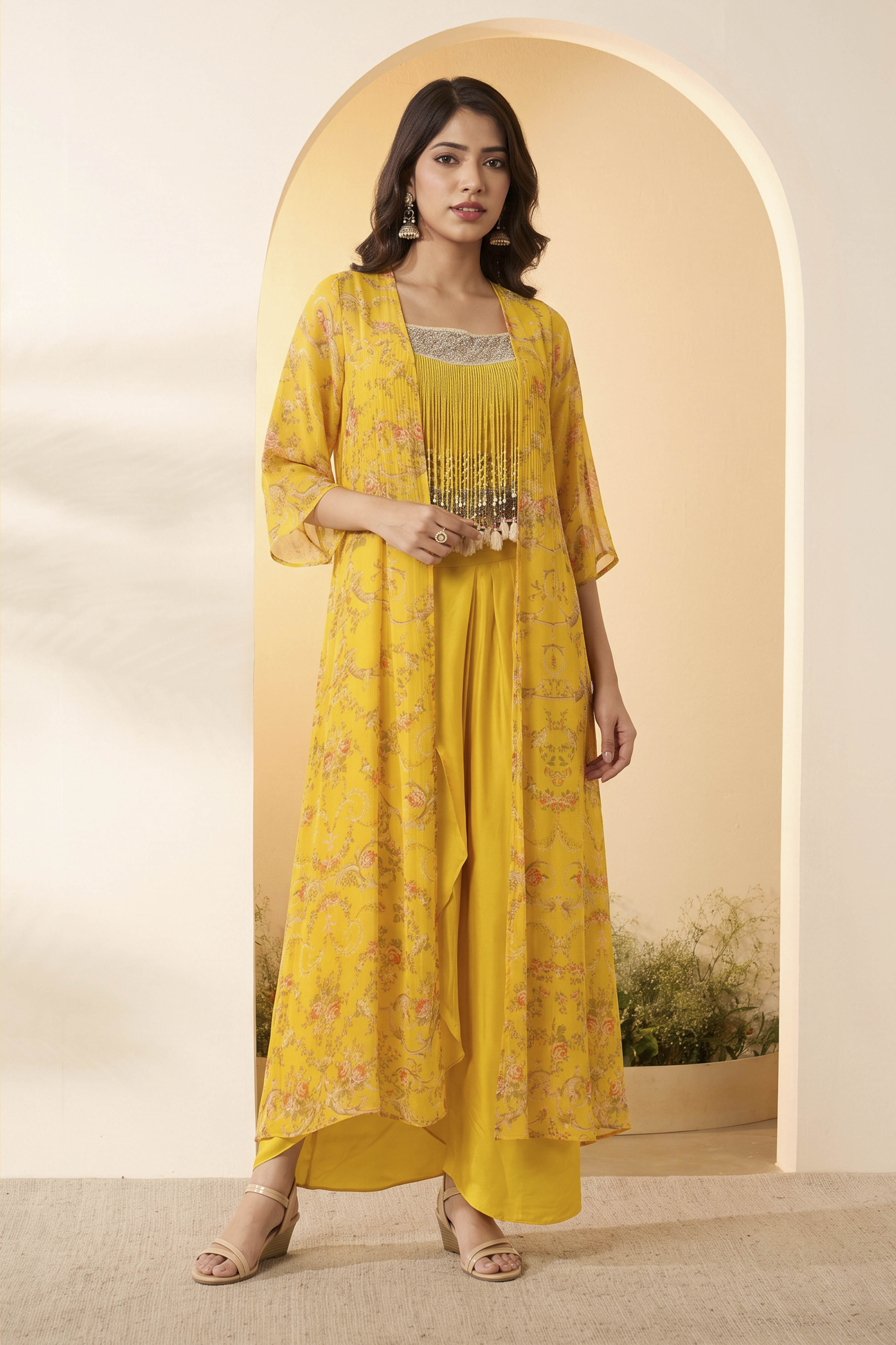 Yellow Crepe Regular Lehenga Set image number 3