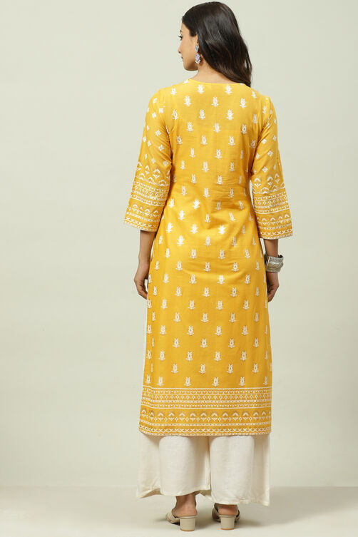 Blue Cotton Straight Kurta image number 4