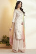 Off-White Cotton Embroidered Straight Kurta Set image number 5