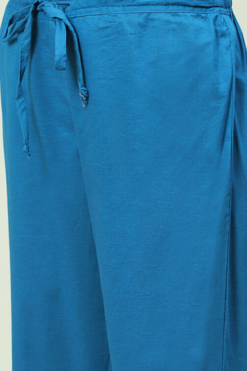 Royal Blue Cotton Straight Kurta Regular Pant Suit Set image number 2