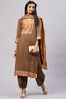 Brown Cotton Blend Digital Print Unstitched Suit Set image number 7