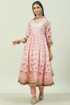 Pink Straight Kurta Churidar Suit Set image number 5