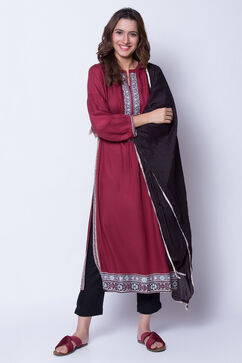 Black Cotton Crushed Printed Dupatta image number 2
