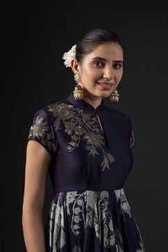 Rohit Bal Navy Cotton Silk Anarkali Printed Suit Set image number 1