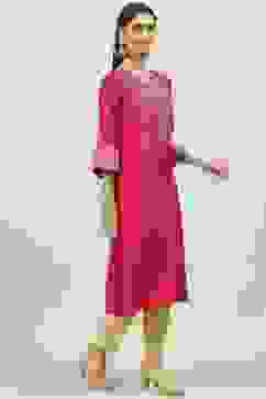 Fuschia Poly Viscose A-Line Printed Kurta image number 3