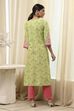 Green Cotton Printed Straight Kurta image number 3