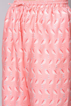 Blush Pink Straight Cotton Three Piece Printed Sleepwear Set image number 2