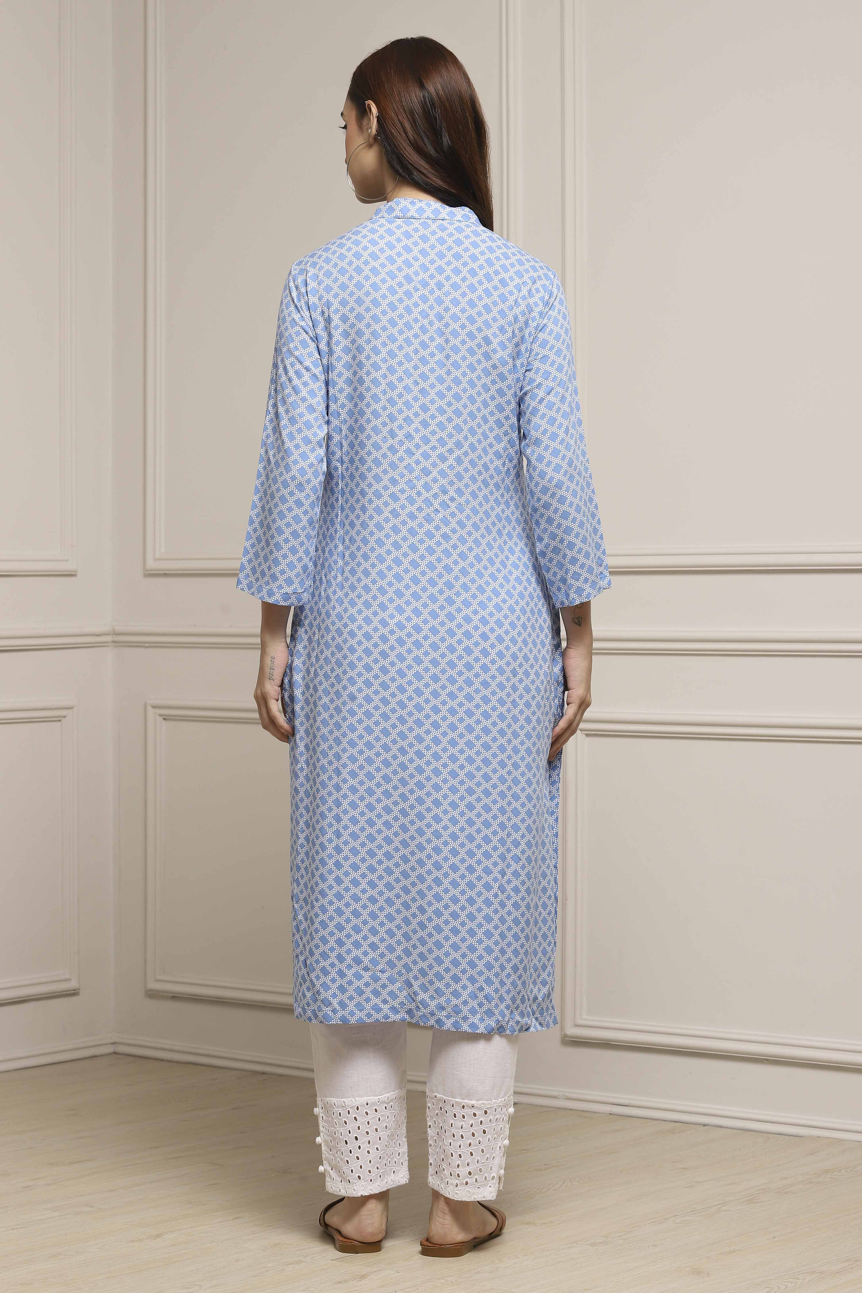 Blue Rayon A-Line Kurta image number 3