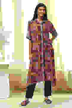 Orange Printed Shirt-Style Straight Kurta image number 5