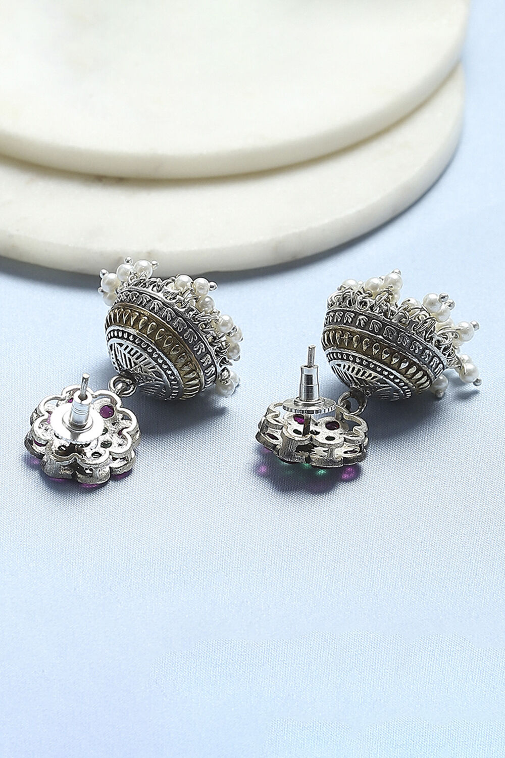 Pink Green Stone Earrings image number 2