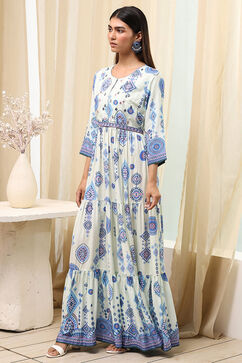 Ecru Viscose Rayon Tiered Printed Dress image number 2