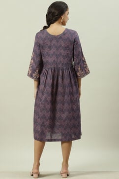Indigo Cotton A-Line Printed Dress image number 4