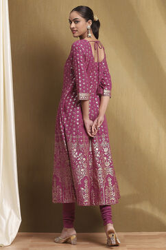 Plum Cotton Printed Anarkali Suit Set image number 4
