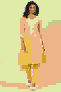 Yellow Art Silk Straight Kurta Regular Pant Suit Set image number 0