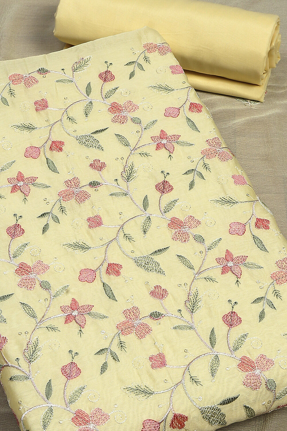 Pink Chanderi Blend Unstitched Suit Set image number 4