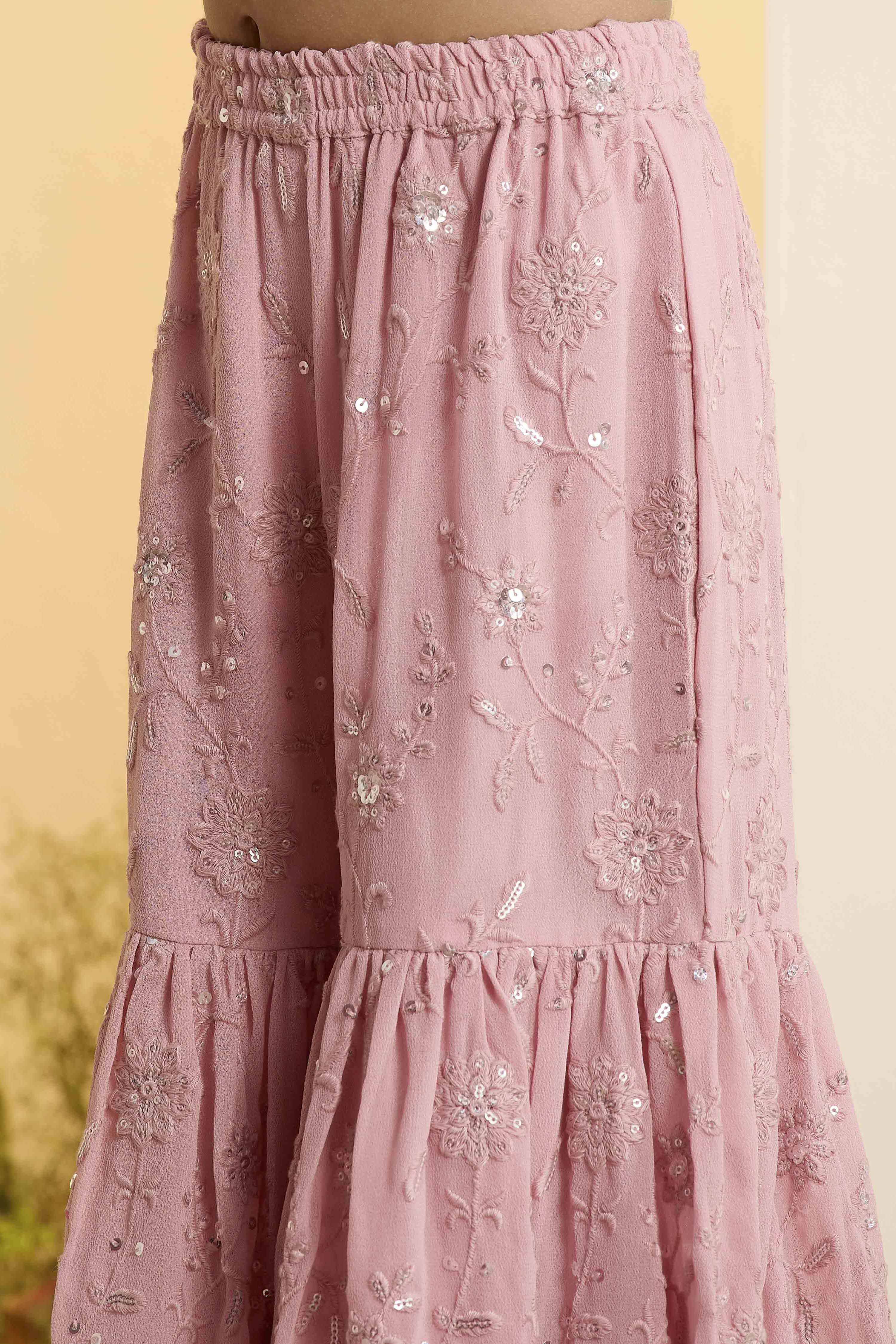 Pink Embroidered Straight Sharara Kurta Set image number 2