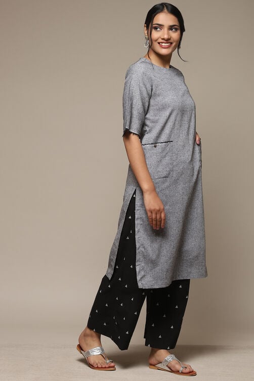 Grey Cotton Straight Kurta Palazzo Suit Set image number 5