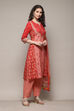 Red Cotton Blend Straight Printed Kurta Narrow Palazzo Suit Set image number 5