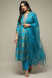 Blue Cotton Straight Kurta Pant Suit Set image number 7