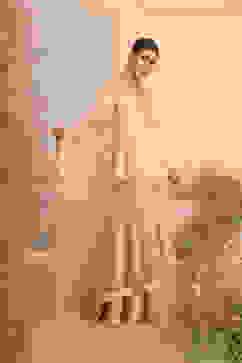 Beige Embroidered Peplum Lehenga Set image number 5