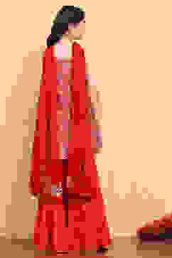 Red Printed Strappy Straight Suit Set image number 5