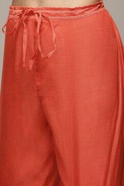 Coral Cotton Blend Gathered Kurta Palazzo Suit Set image number 3