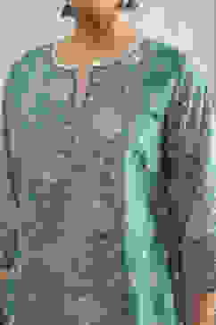 Sea Green Cotton Printed A-Line Suit Set image number 1