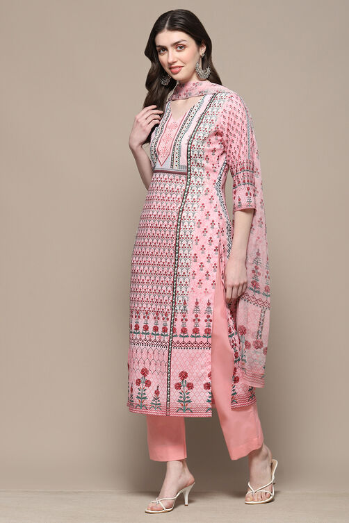 Pink Cotton Blend Digital Print Unstitched Suit Set image number 5