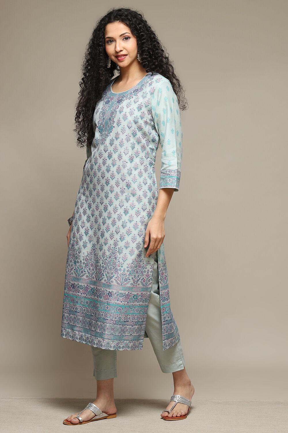 Peach Cotton Blend Straight Yarndyed Kurta Suit Set image number 3