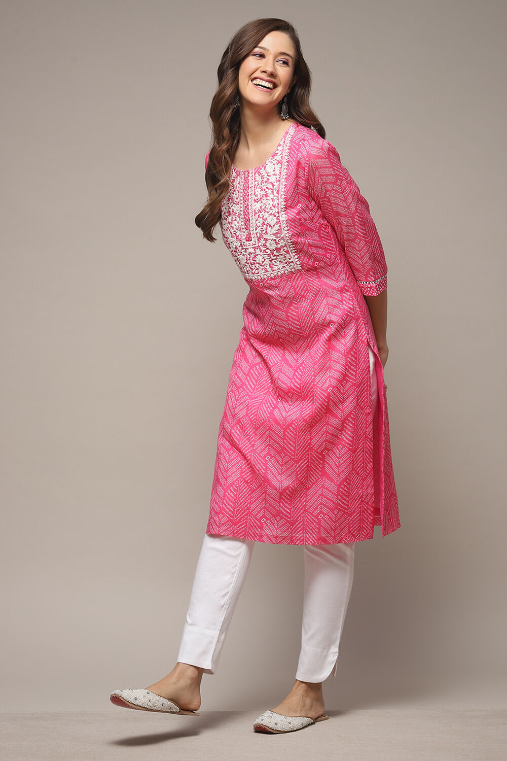 Blue Cotton Blend Straight Printed Kurta image number 0