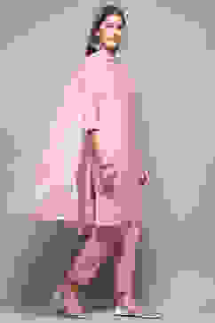 Light Pink Art Silk Straight Kurta Pant Suit Set image number 6