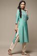 Sea Green Cotton Blend Straight Yarndyed Kurta image number 4