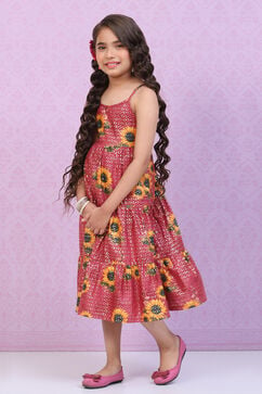 Onion Pink Cotton Tiered Printed Dress image number 2