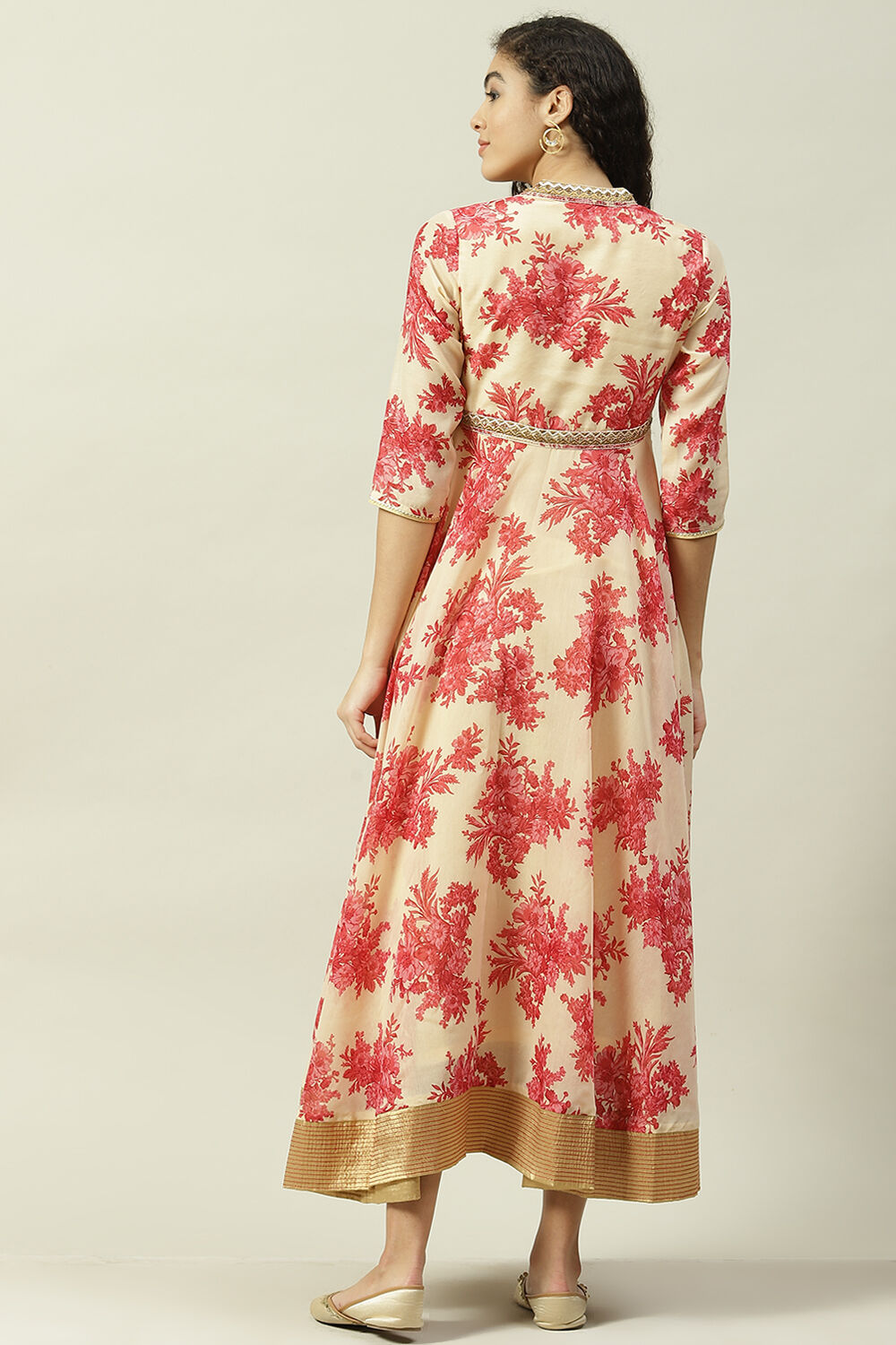 Wine Art Silk Flared Fusion Printed Dress image number 4