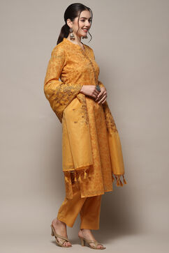 Yellow Cotton Blend Unstitched Suit set image number 7