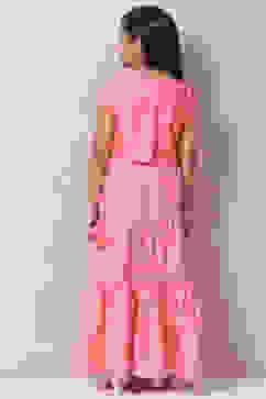 Peach Art Silk Printed Short Top Lehenga Set image number 4