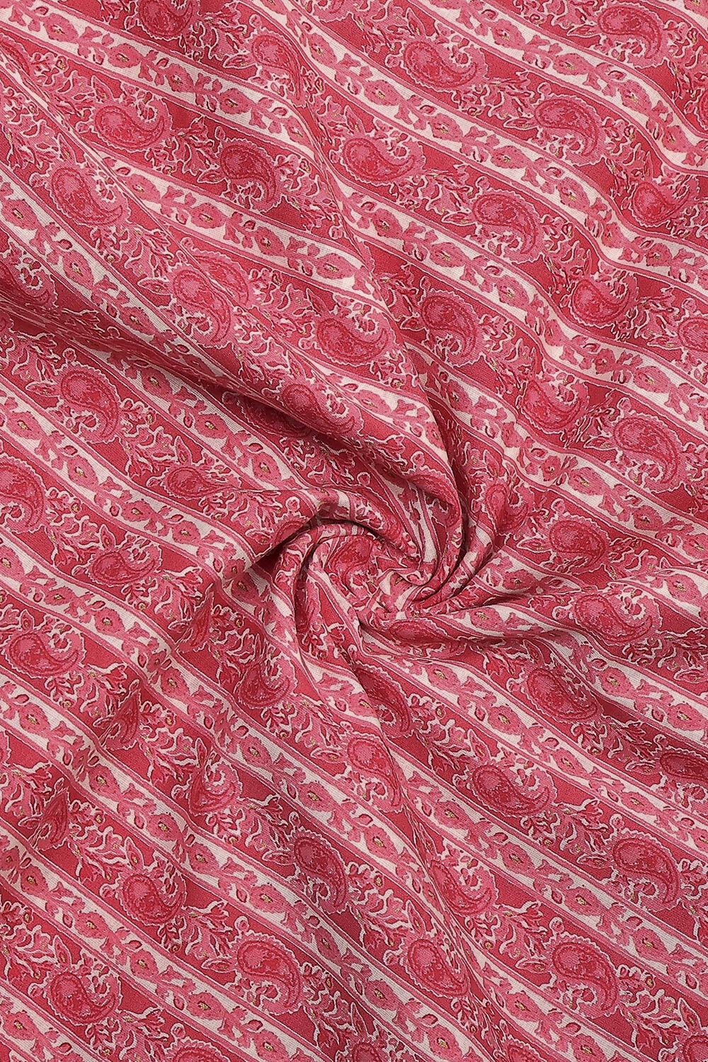 Pink Tissue Screen Print Unstitched Suit Set image number 2