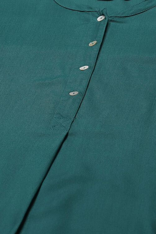 Green Rayon flax Straight Kurta Palazzo Suit Set image number 1