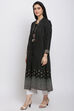 Black Cotton Flax Straight Printed Kurta image number 4