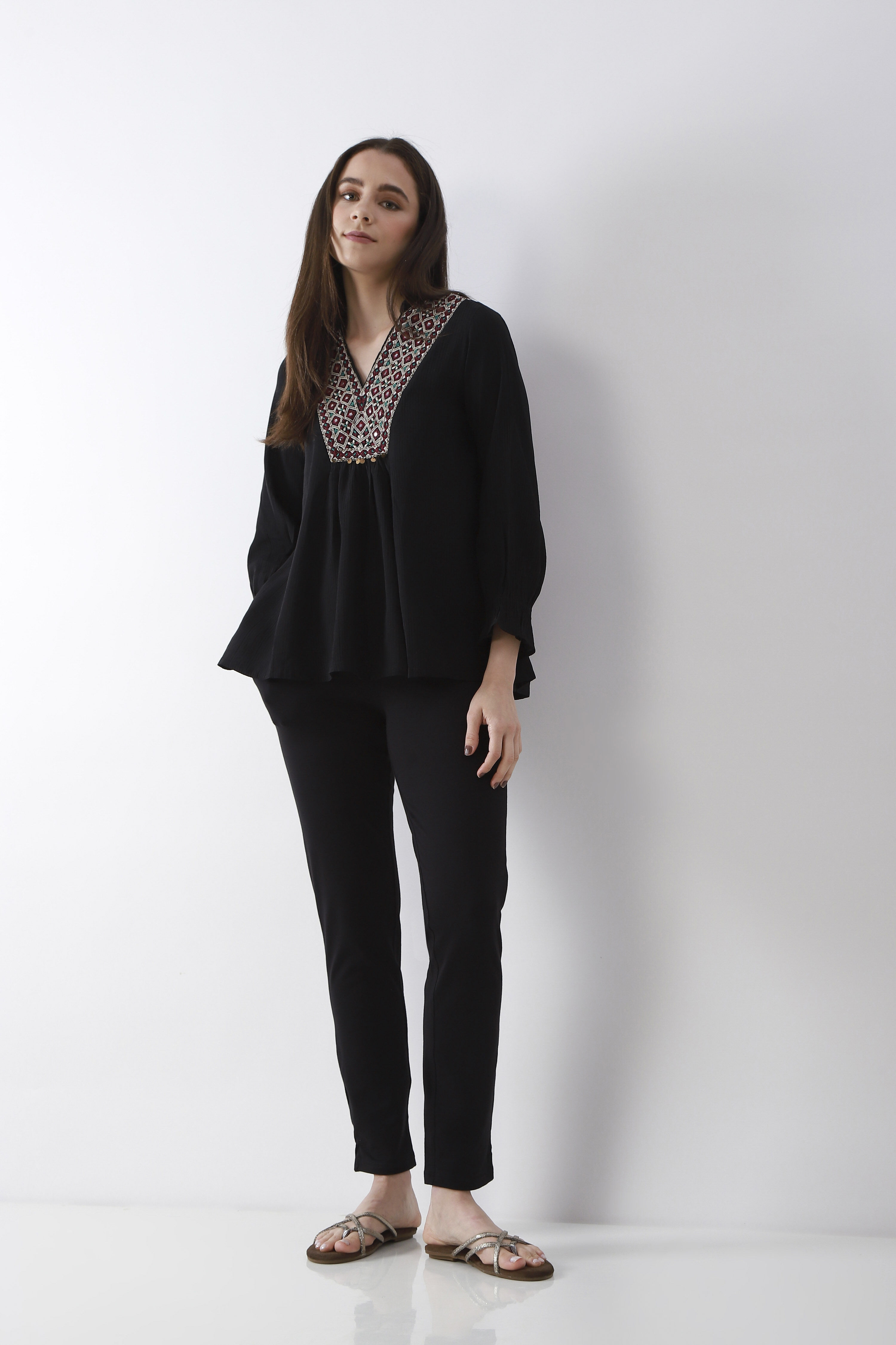 Black Solid Cotton Lycra Straight Pants image number 0