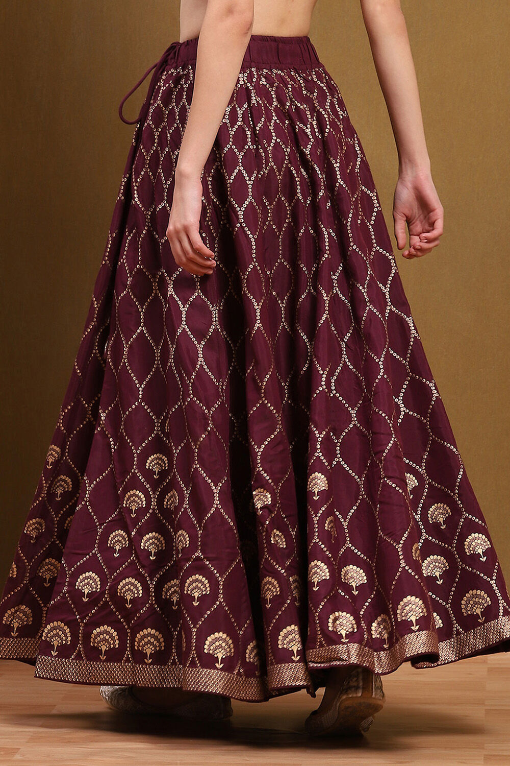 Wine Shantoon Block Printed Festive Skirt image number 5