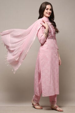 Pink Cotton Unstitched Suit set image number 7