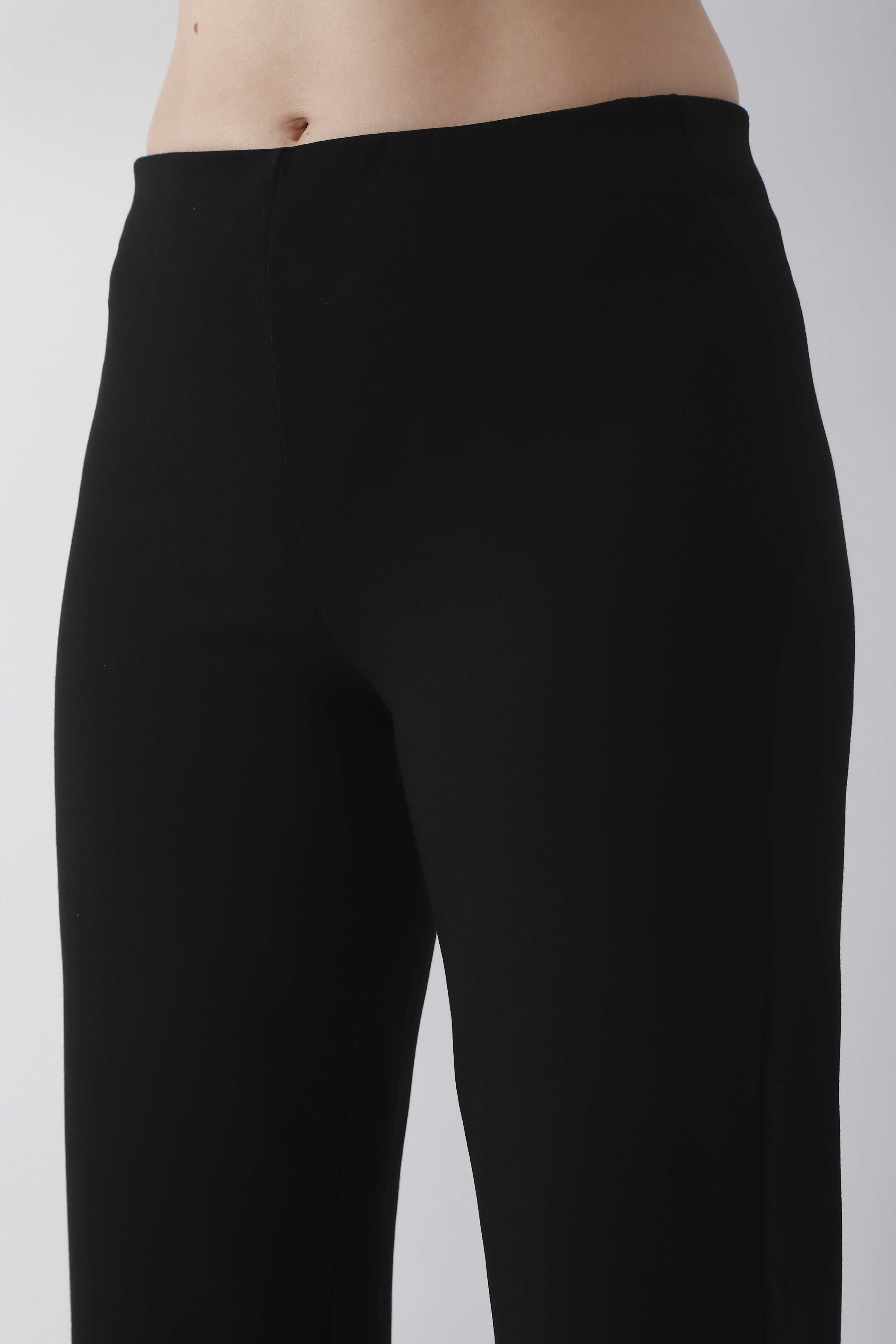 Black Rayon Spandex Flared Pants image number 1
