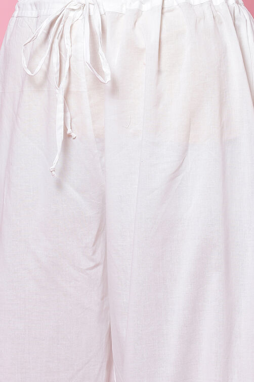 White Cotton Flared Kurta Palazzo Suit Set image number 3