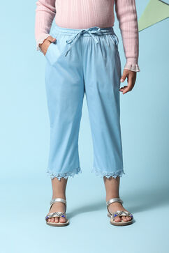 Blue Cotton Blend Capris image number 6