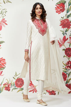 Rohit Bal Off White Silk Straight Embroidered Suit Set image number 6